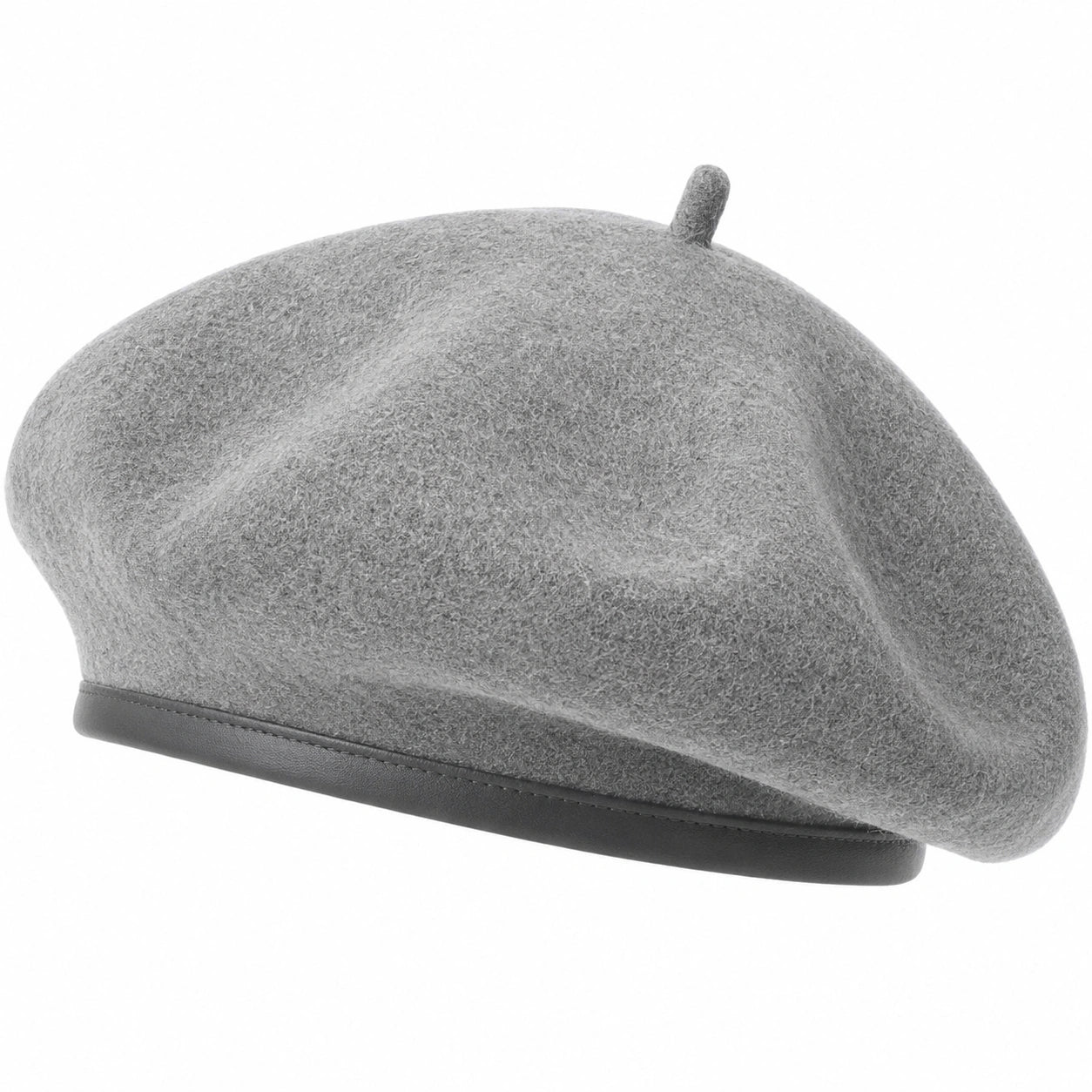 Béret gris avec bord en cuir