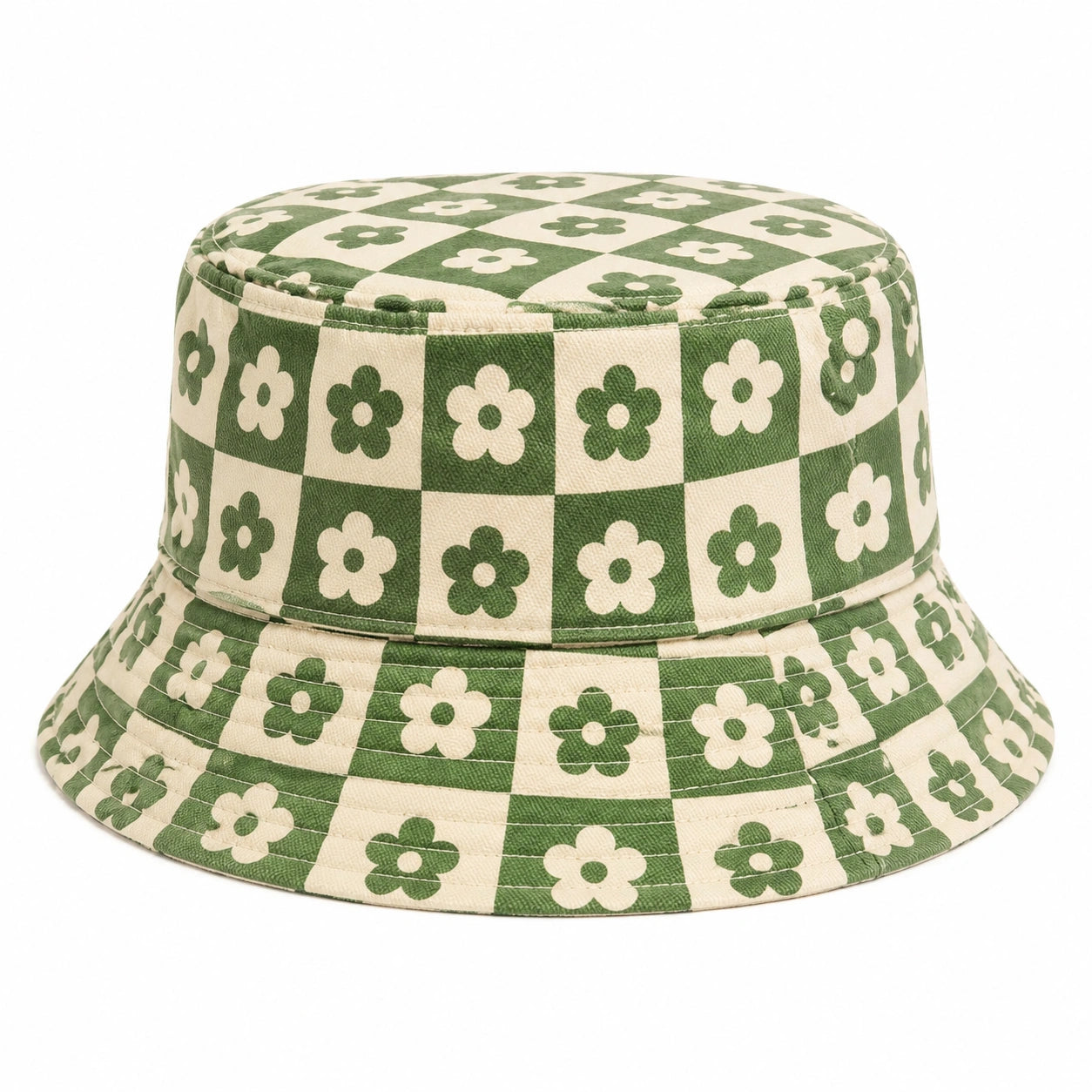 Bob à carreaux verts et blancs avec motif floral