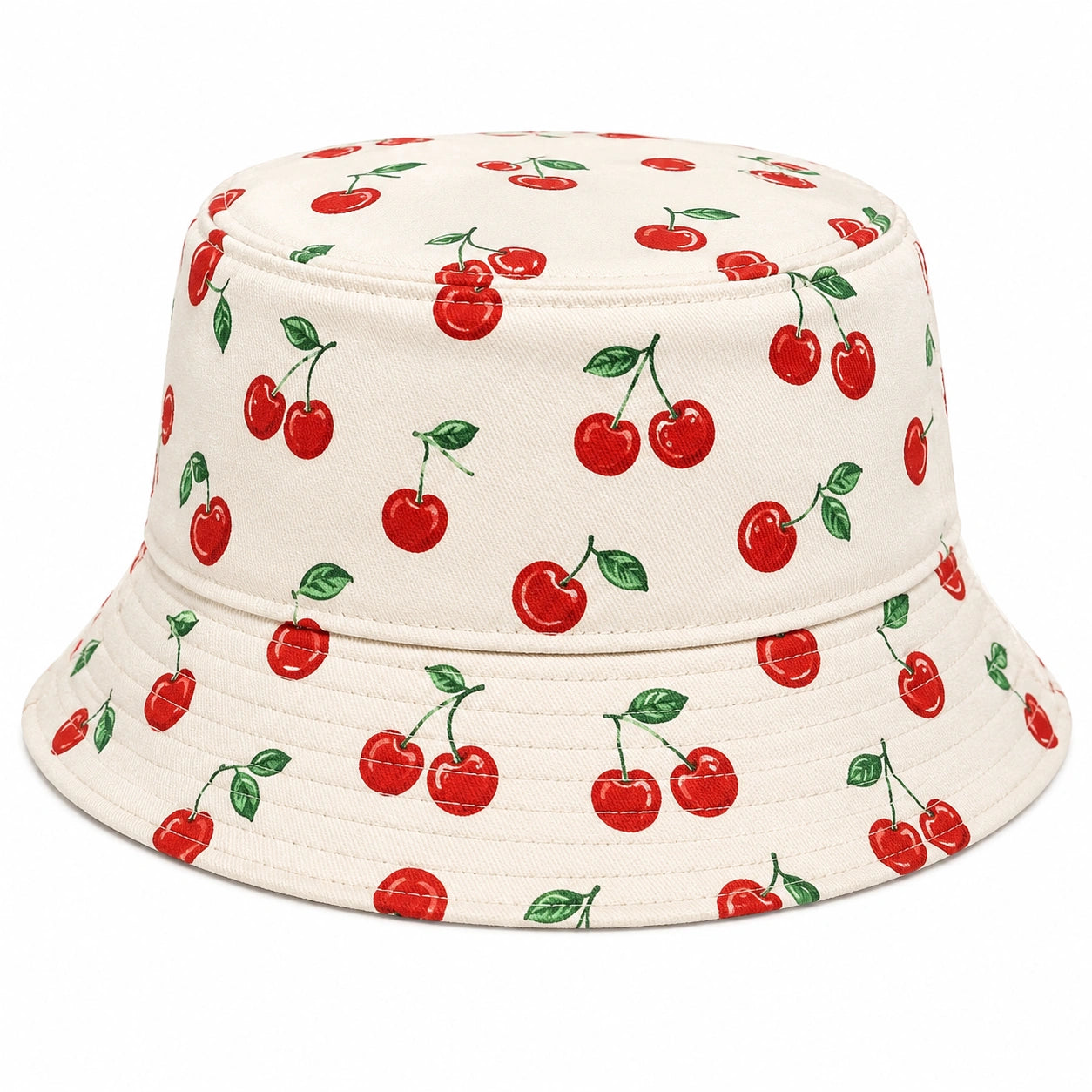 Chapeau Bob Motif Cerises Rouges Crème