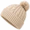 Bonnet Tricoté à Pompon Beige pour Adultes