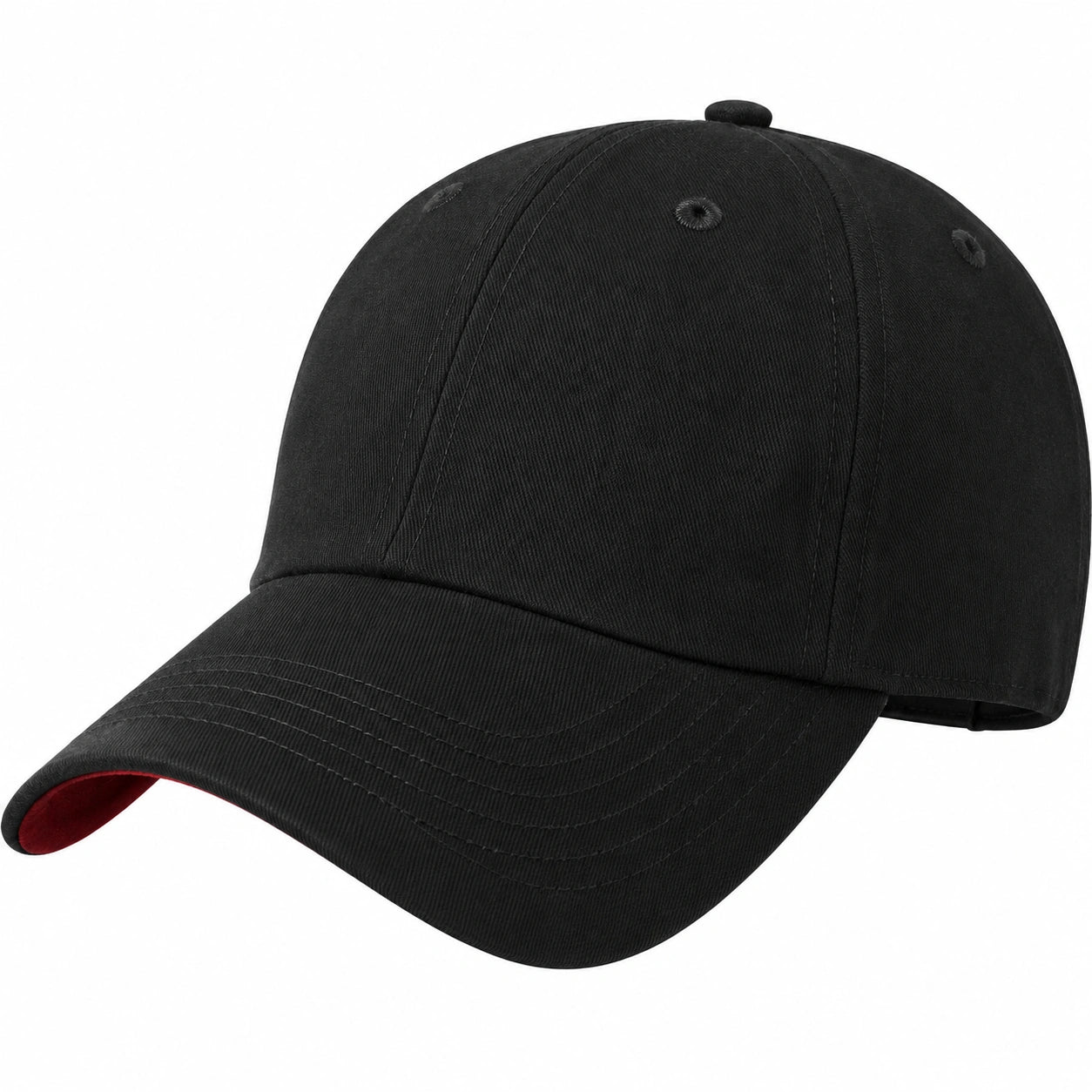 Casquette de Baseball Réglable Noire avec Doublure Rouge