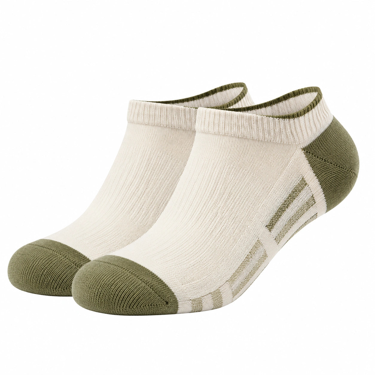Chaussettes basses bicolores blanc et vert olive