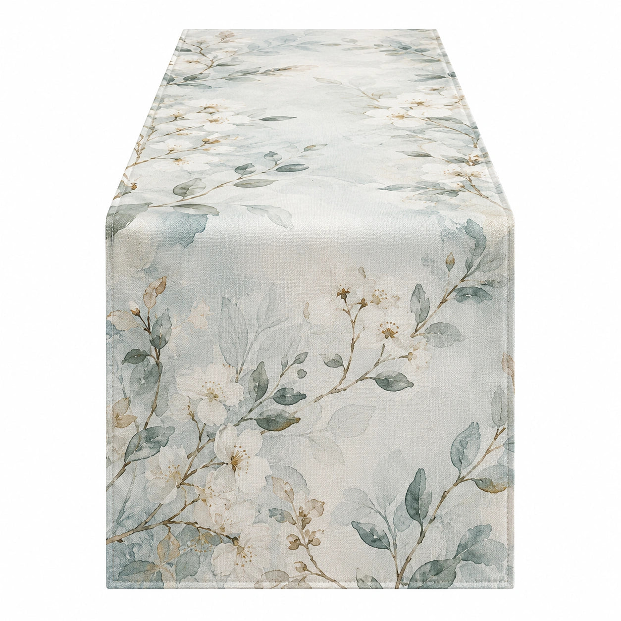 Chemin de table floral imprimé bleu et beige 180x35 cm