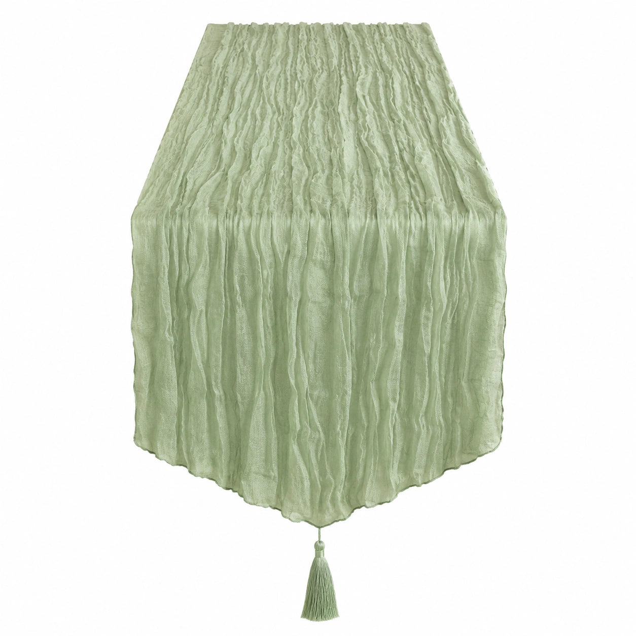 Chemin de table plissé vert sauge avec pompon
