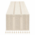 Chemin de Table en Lin Beige avec Dentelle et Pompons