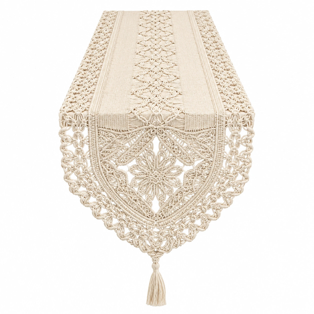 Chemin de table bohème en macramé crème