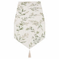 Chemin de table feuillage vert et beige avec franges