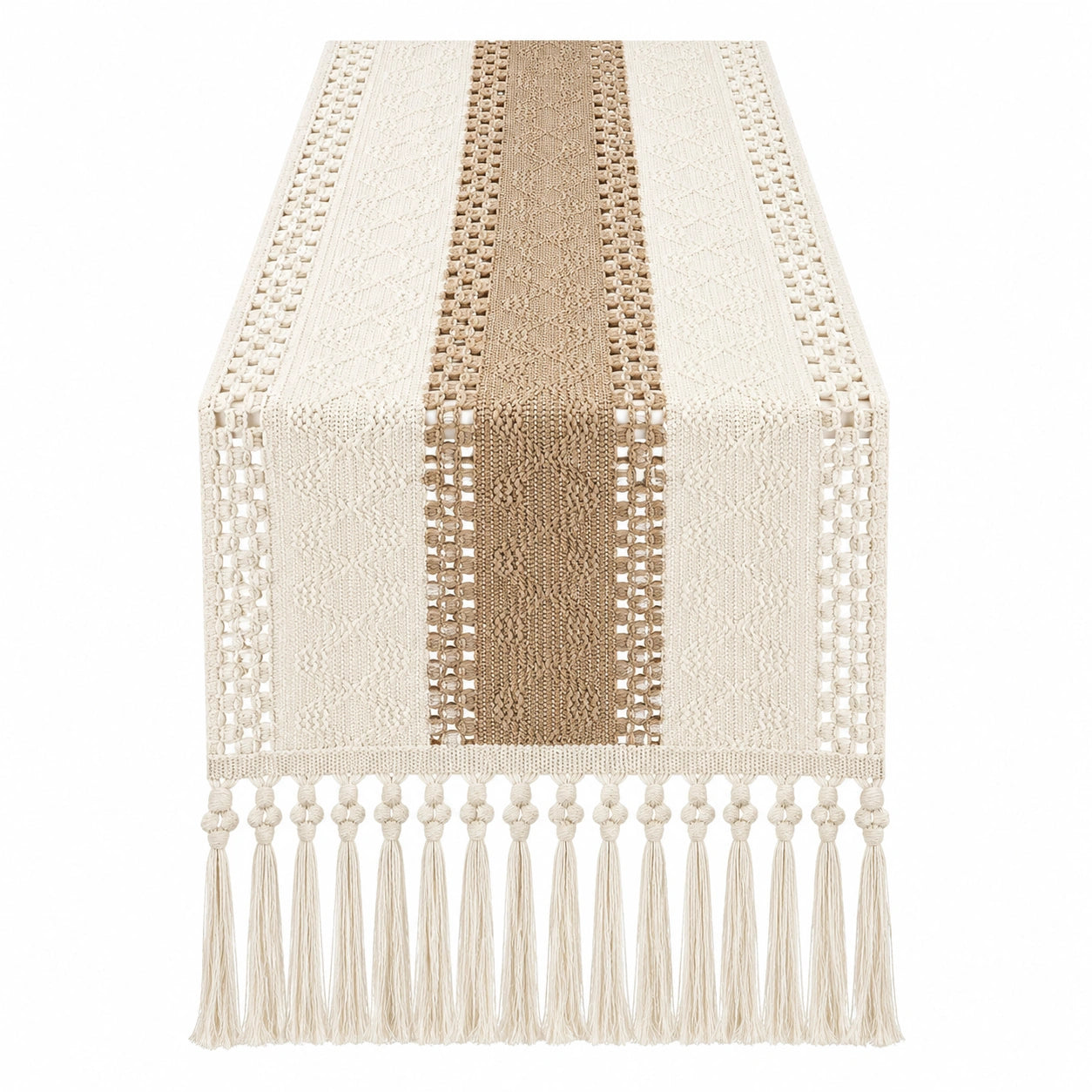 Chemin de Table à Franges Beige et Marron