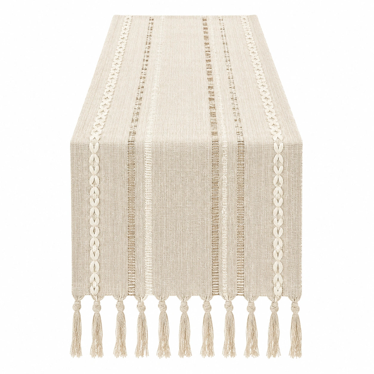 Chemin de table beige à franges 180 cm