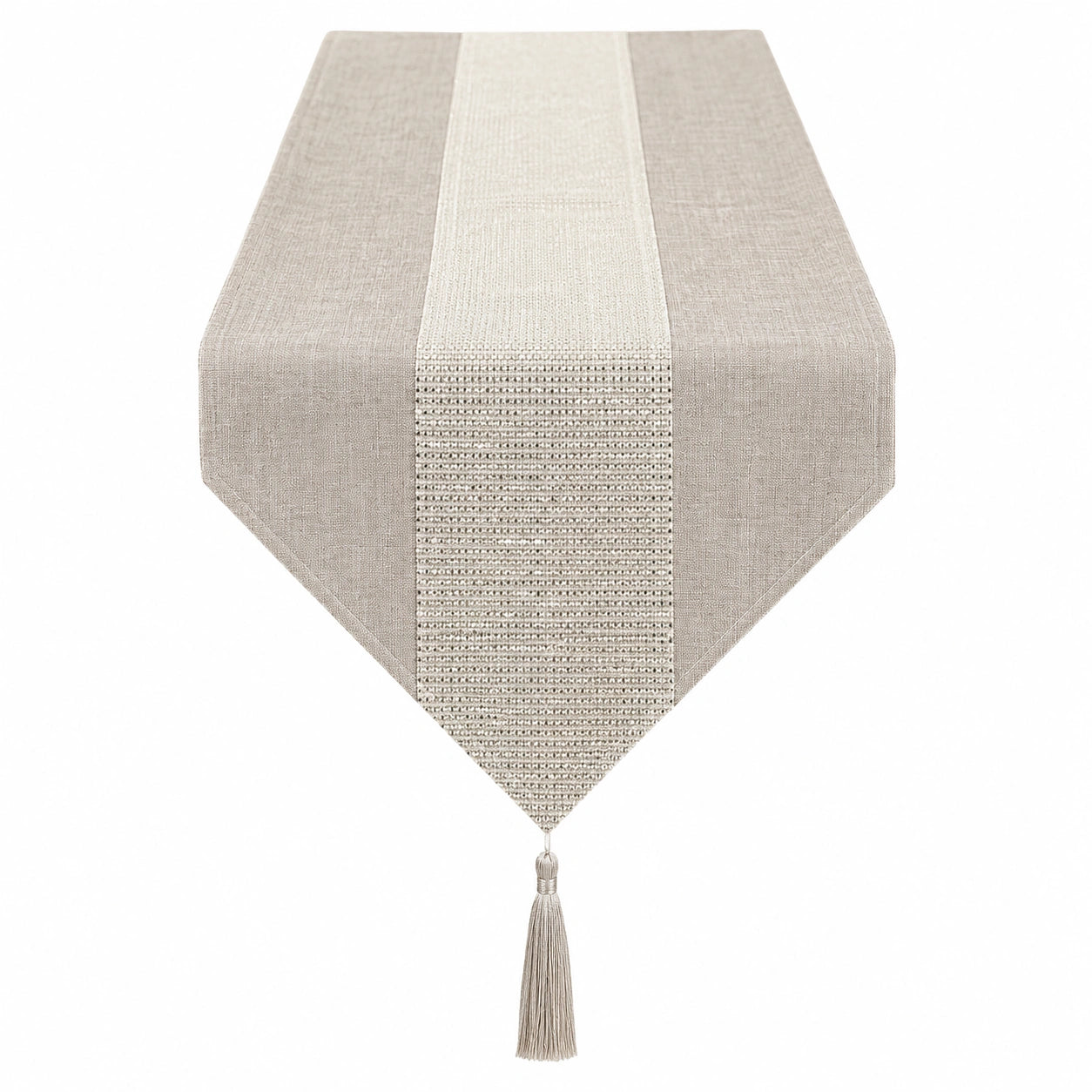 Chemin de Table Gris avec Franges et Rangée Centrale Texturée