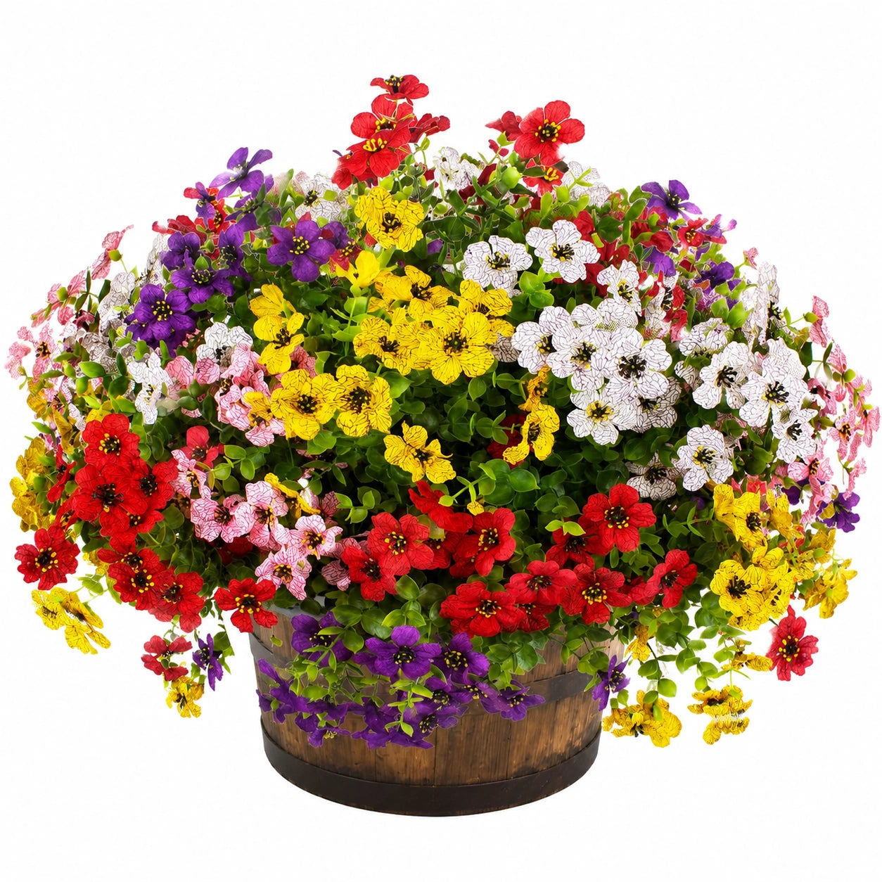 Plante Artificielle Fleur Multicolore avec Pot Imitation Bois, 40 cm